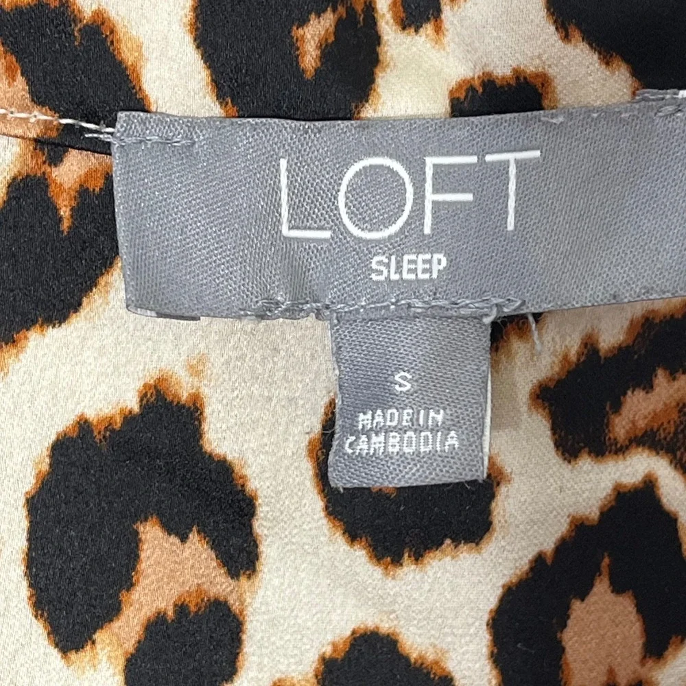 LOFT Satin Leopard Print Notch Collar Pajama Set Womens Small Brown Black LL025